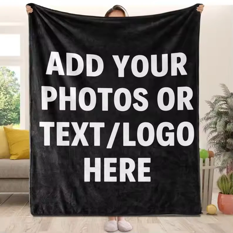 Fashion Luxury Logo Digital Print Warm Premium Brand Designer Flannel Blanket