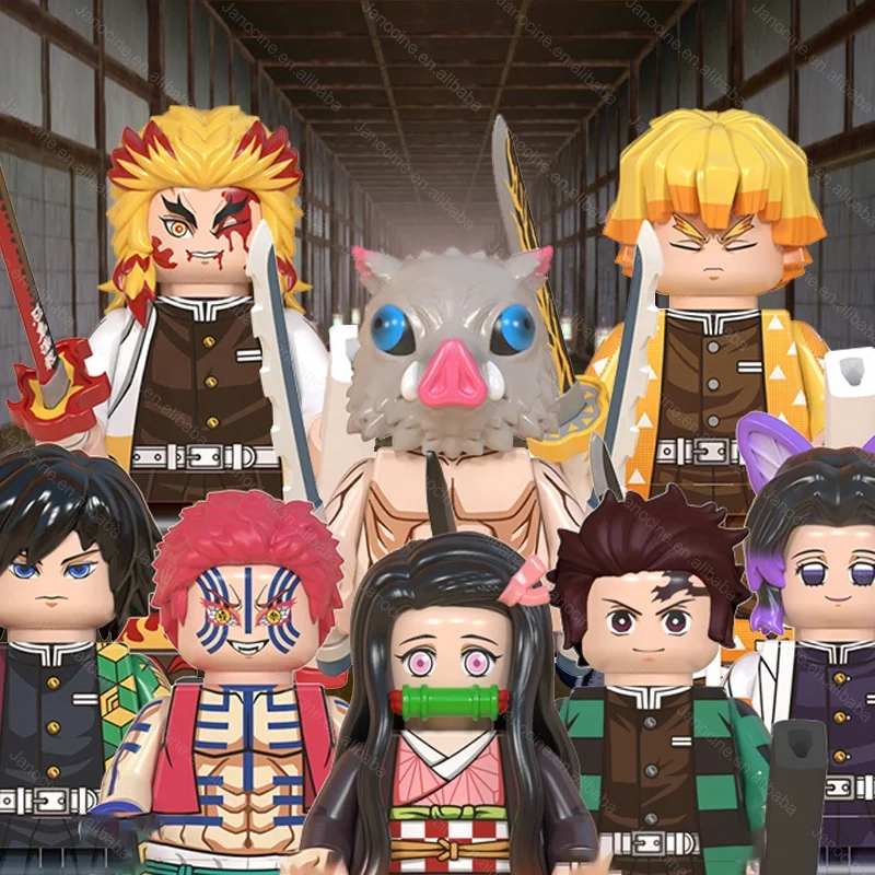 WM6116 Anime Demonslayeres Collection Toys Agatsuma Zenitsu Tanjirou Nezuko Zenitsu Cartoon Minifigs Children Educational Toys