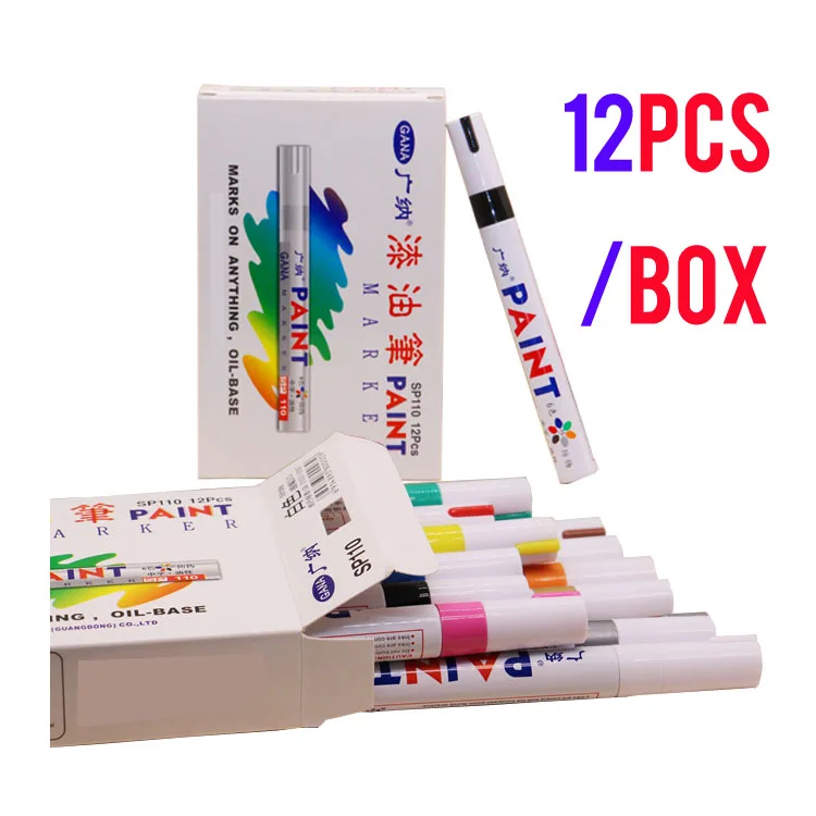 12 colors Permanent Waterproof Paint Marker Pen Car Tyre Tread Glass Graffiti Marker Color Match Paint Pen