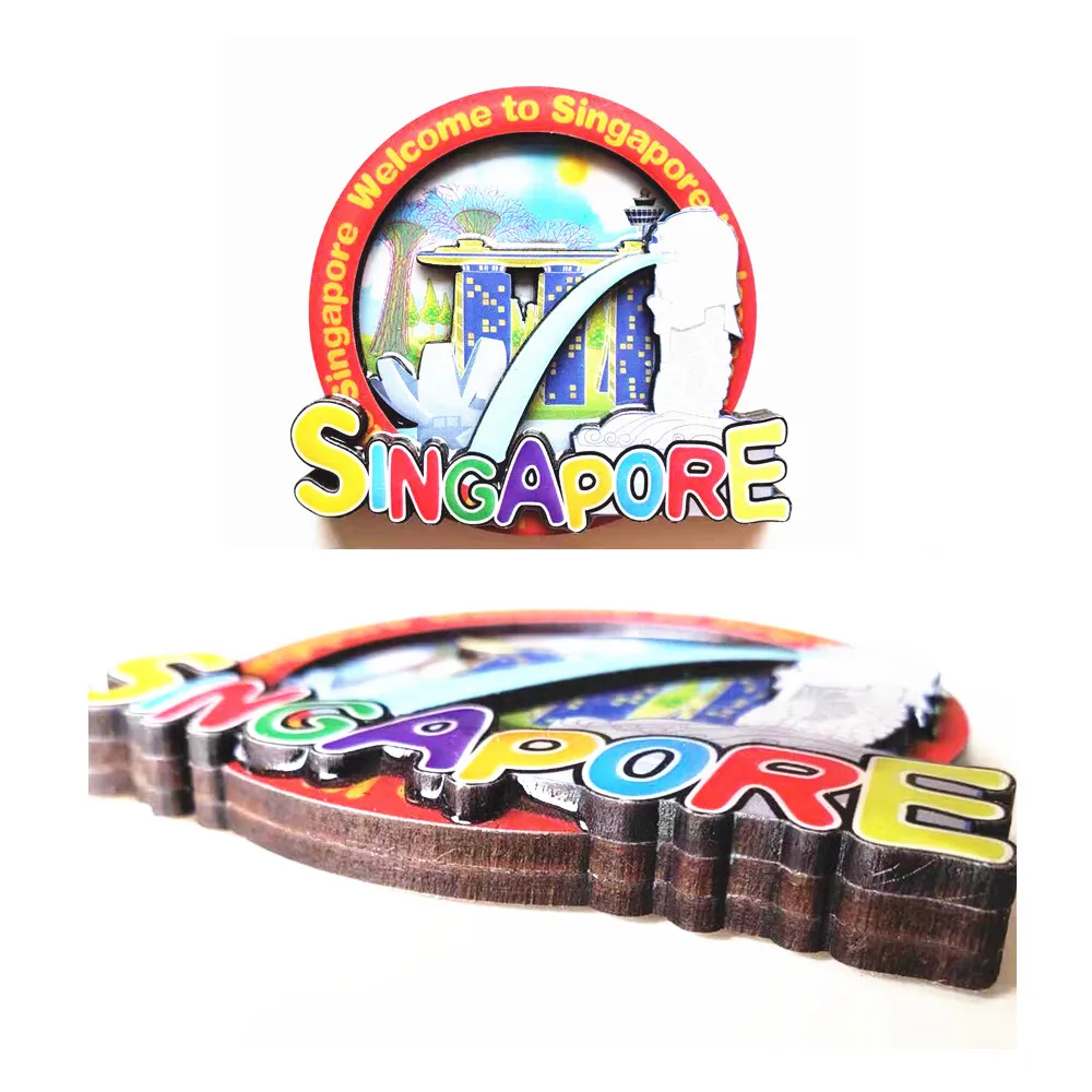 Деревянная двухслойная доска с лазерной резкой, 3D магнит на холодильник, сувенир, Сингапур, магнит на холодильник