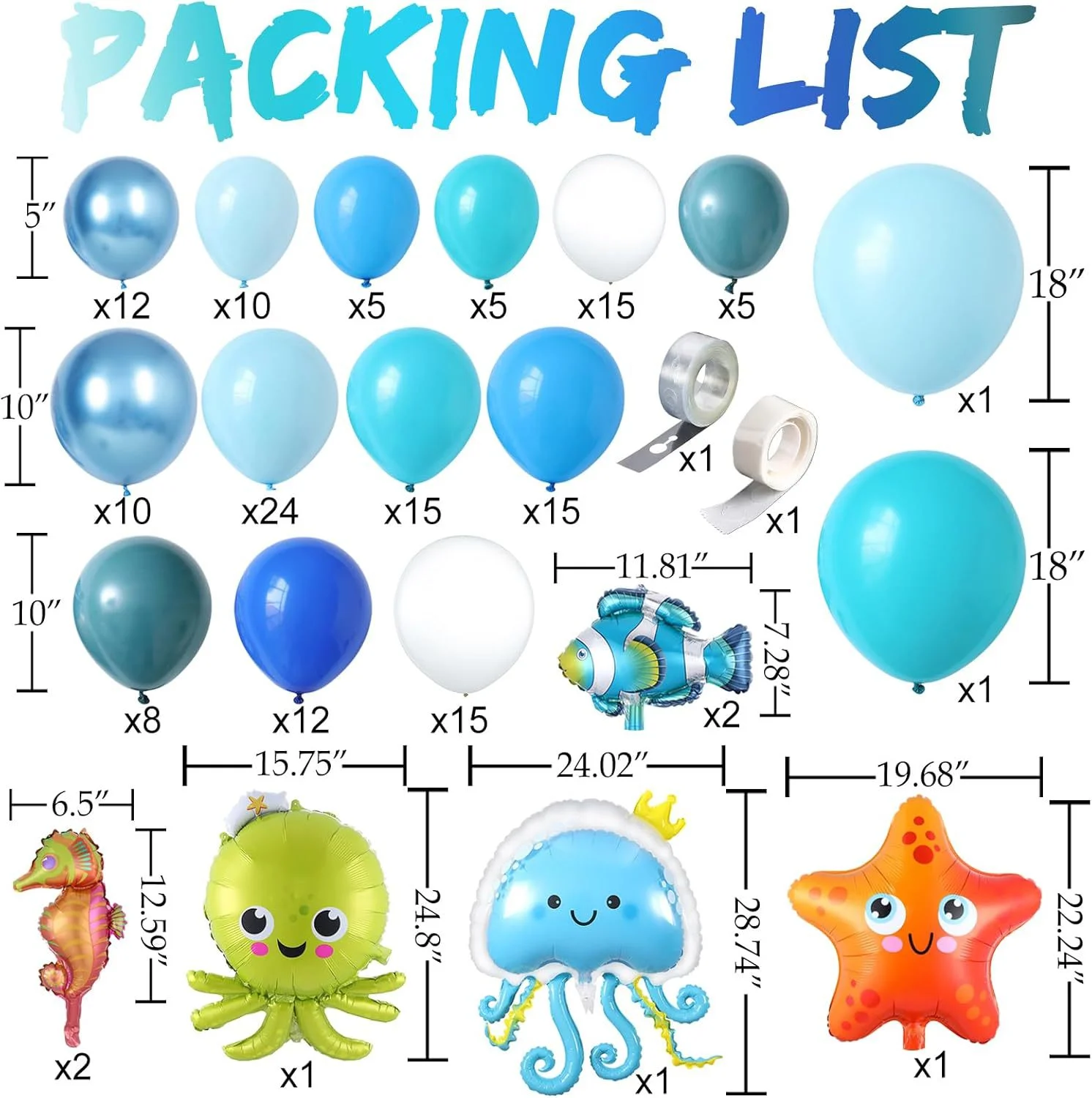 163 pcs Ocean balloon garland arch kit Seahorse Octopus Starfish foil  Balloon Life Ocean birthday Theme Party Decoration