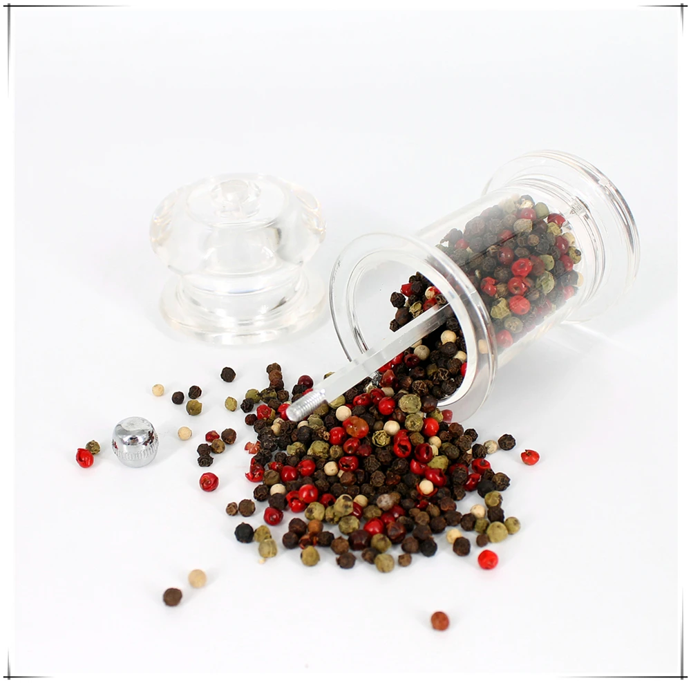 Clear Transparent Acrylic Salt and Pepper Miller Manual Ceramic Mill for Home Use with Custom Logo Box Packing