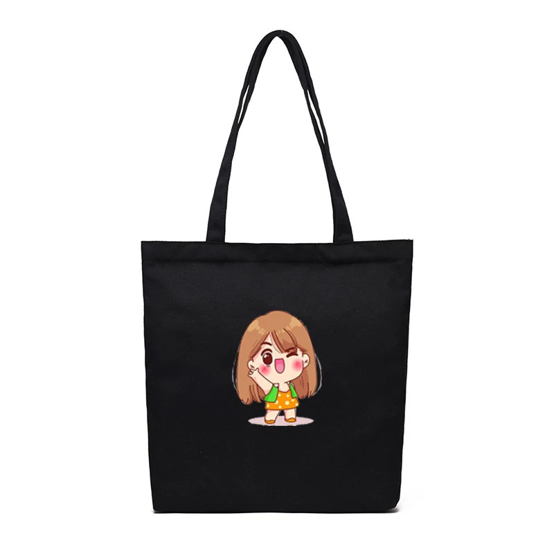 Wholesale printable black thick organic canvas cotton shopping tote bag eco friendly with custom printed logo