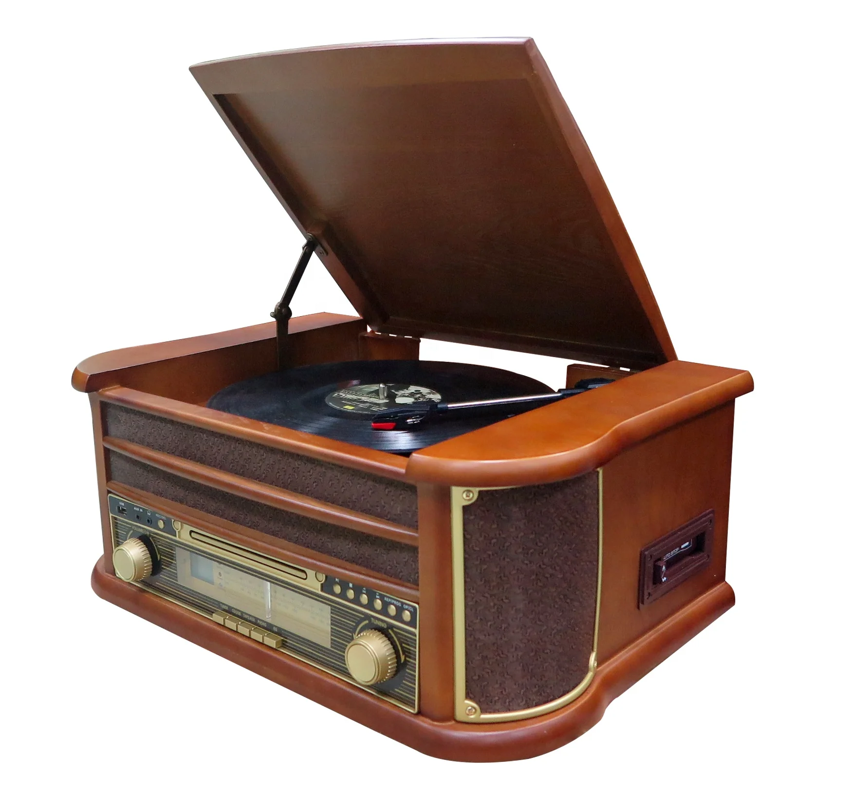 Charming factory price turntable player vinyl record player with USB CD cassette play