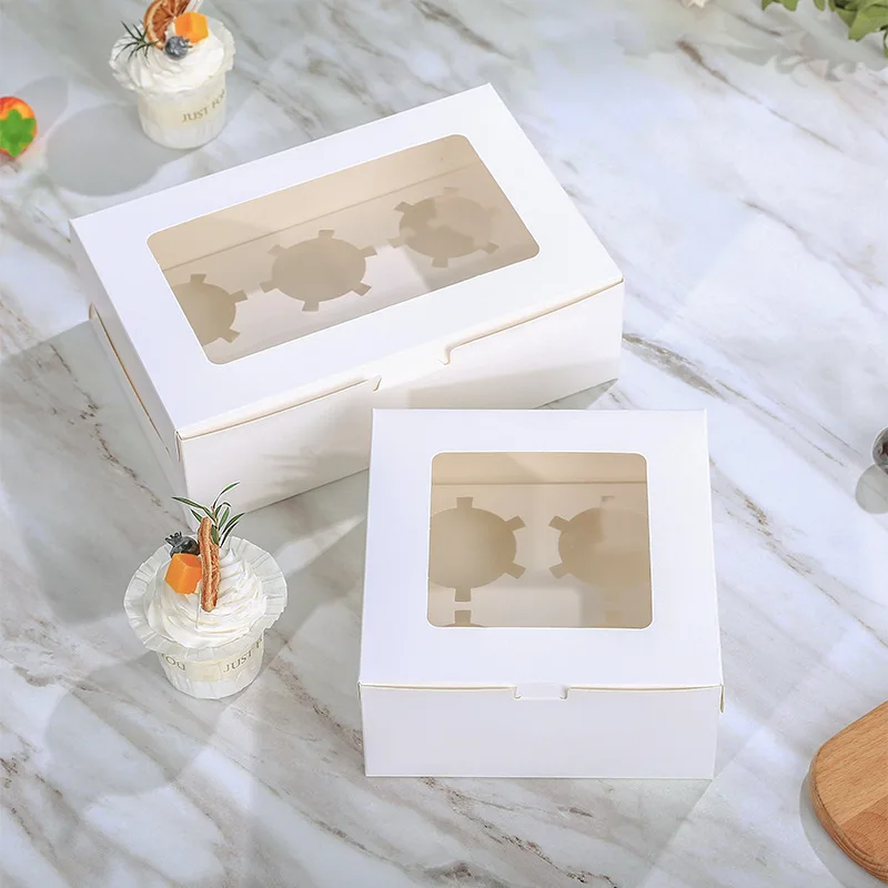 Multiple sizes disposable custom printed cup cake packaging boxes bakery bread cake takeout paper boxes with transparent windows