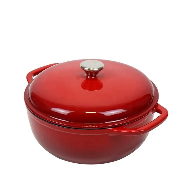 Red color enamel covering soup & stock pot round casseroles sarten hierro fundido cooking pot with lid and double handle