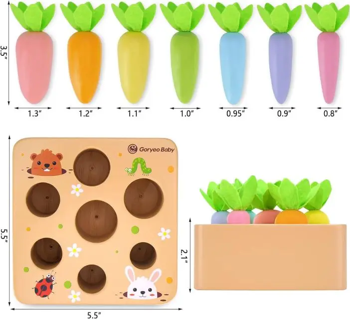 1-3 Year Old Toddlers Montessori Educational Learning Shape Sorting Macron Carrot Harvest Game Wooden Toys
