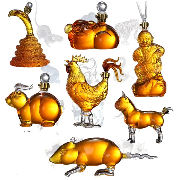 Custom Design Zodiac tiger Shape Glass Bottle Made For Brandy, Bourbon, Whiskey, Rum, Tequila