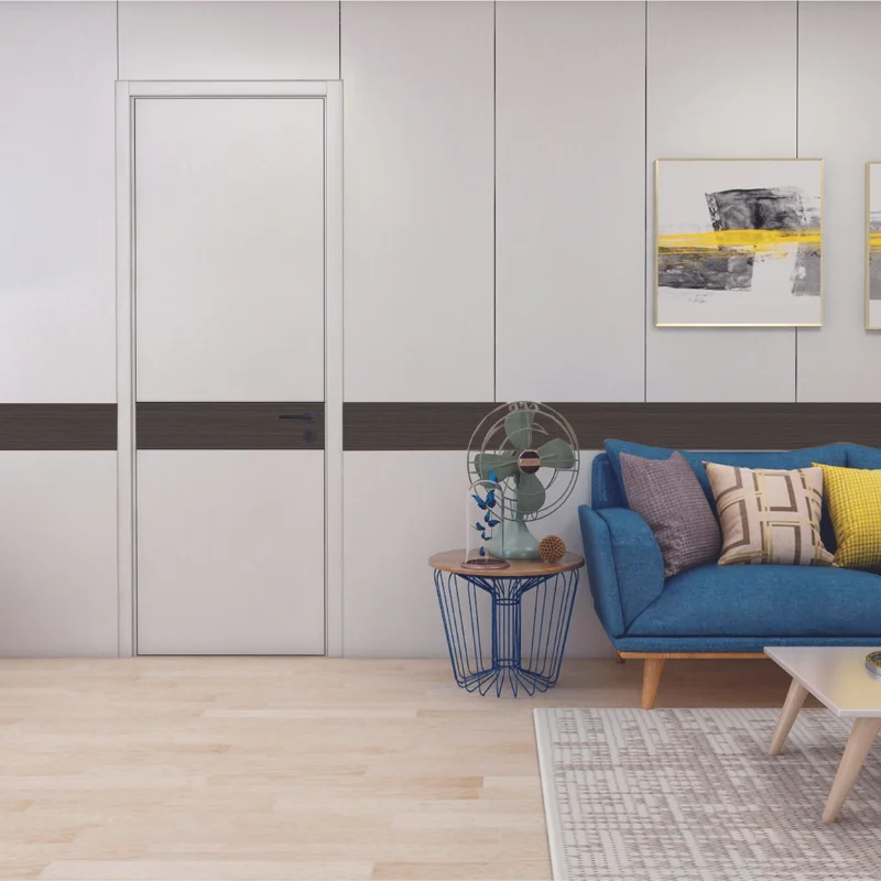 China OPPEIN White PVC Lacquer Fire Proof Wooden Interior Doors For House Interior