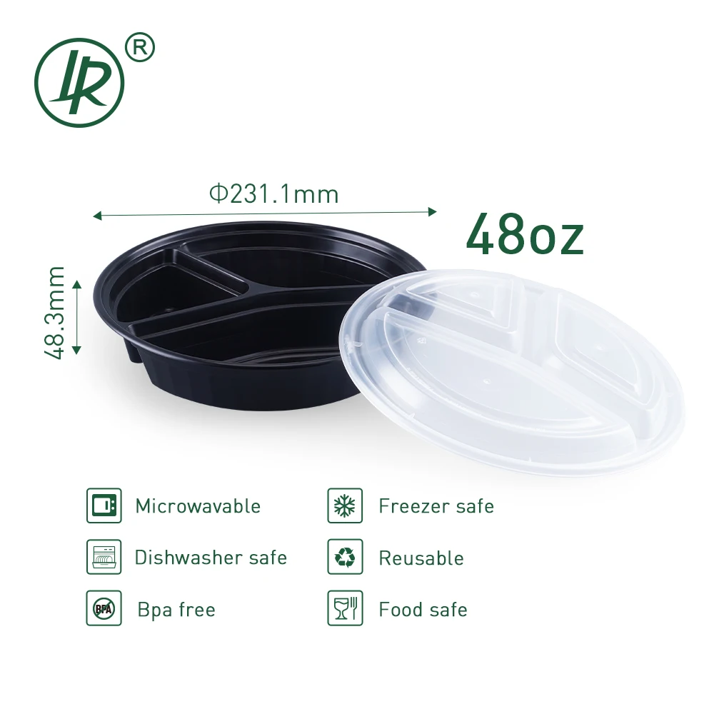 48OZ идти пищевых контейнеров 3 отсека пластиковая от боли в спине вынуть одноразовый Ланч-бокс бэнто для приготовления пищи контейнер с крышкой