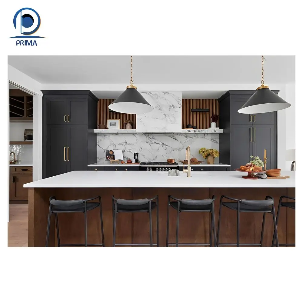 PRIMA Industry White Colored Glossy Frameless MDF Wood Shaker Slab Modular Kitchen Cabinets Set