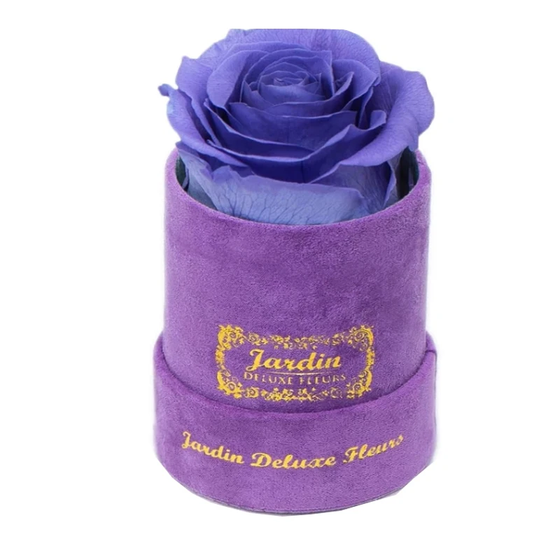 Custom Logo Eco Friendly Small Portable Purple Bouquet Perfume Velvet Round Flower Box
