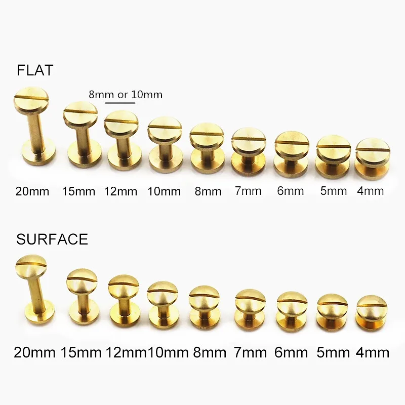 Solid Brass Binding Chicago Screws Nail Stud Rivets For Photo Album Leather Craft Studs Belt Wallet Fasteners 8mm/10mm Head
