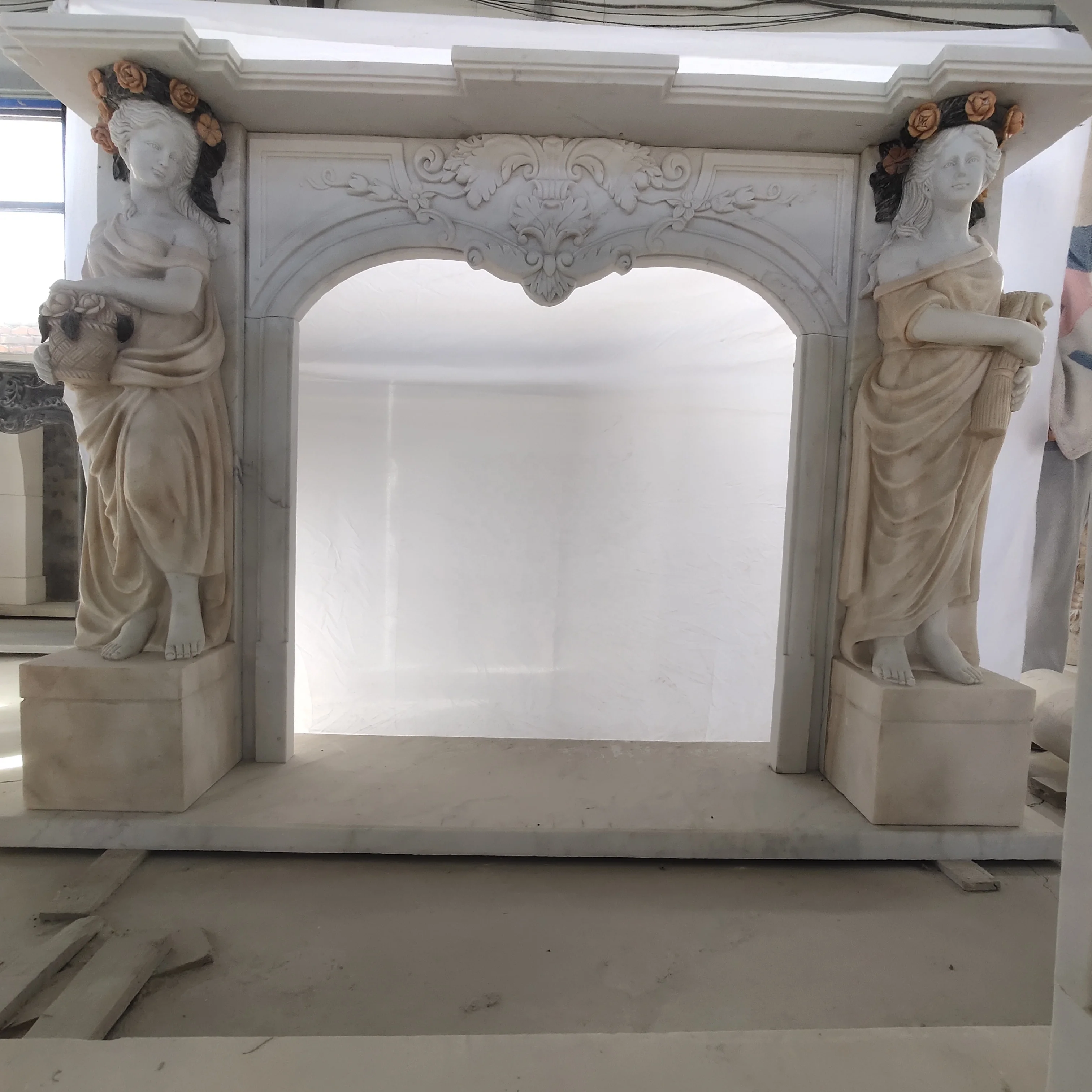 freestanding large sculpture carved white marble chimney fireplace surround from china