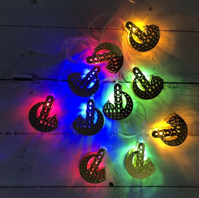 Ramadan lighting Festival Decoration Pendant Muslim Eid al-Fitr iron House Castle Light For Islamic Decorations Party Decoration