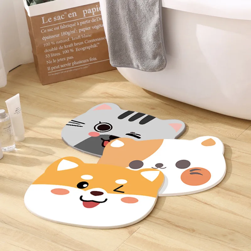 Household Floor Mat Carpet Household Cat Head Non-slip Cute Absorbent Cartoon Bedside Door Mat Stain-resistant Foot Mat Carpet