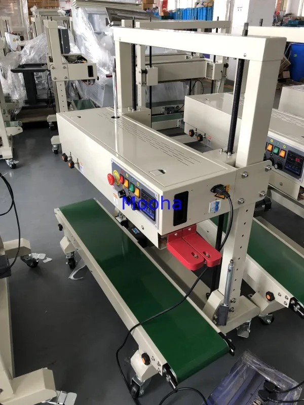 Continuous Automatic Vertical Band Sealer Food Packaging Pouch Bag Heat Sealing Machine With Head Adjustable For Packing Line
