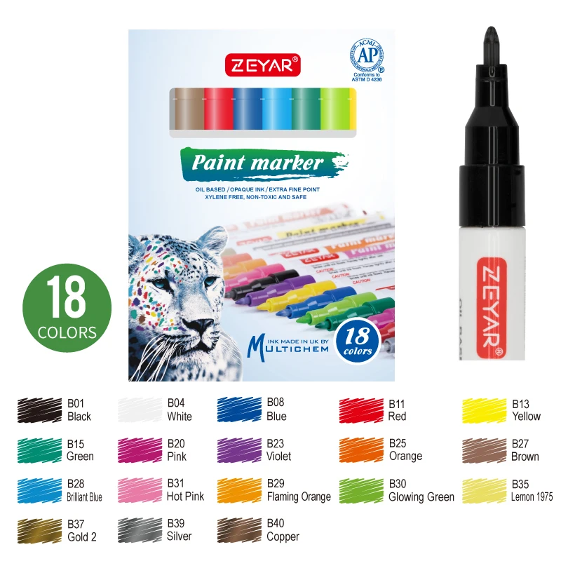 ZEYAR Paint Pens Extra fine Point Oil based Paint Marker for Rock Painting and DIY 18 Colors Aluminum Barrel