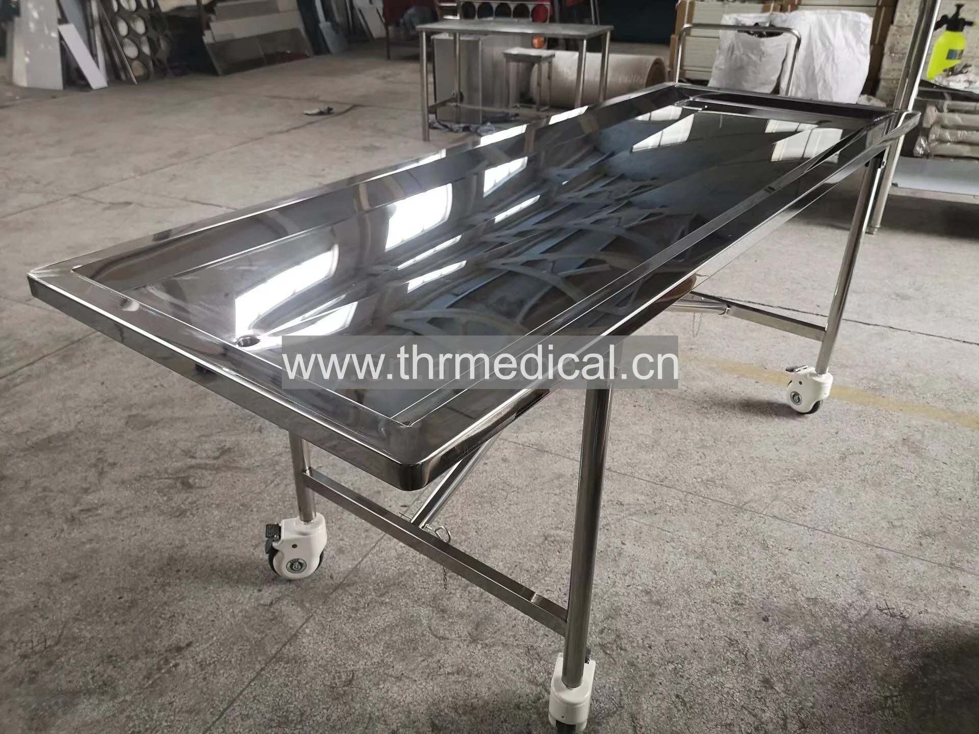 THR-105 Funeral Products Anatomy Room Stainless Steel Movable Mortuary Funeral Embalming Table
