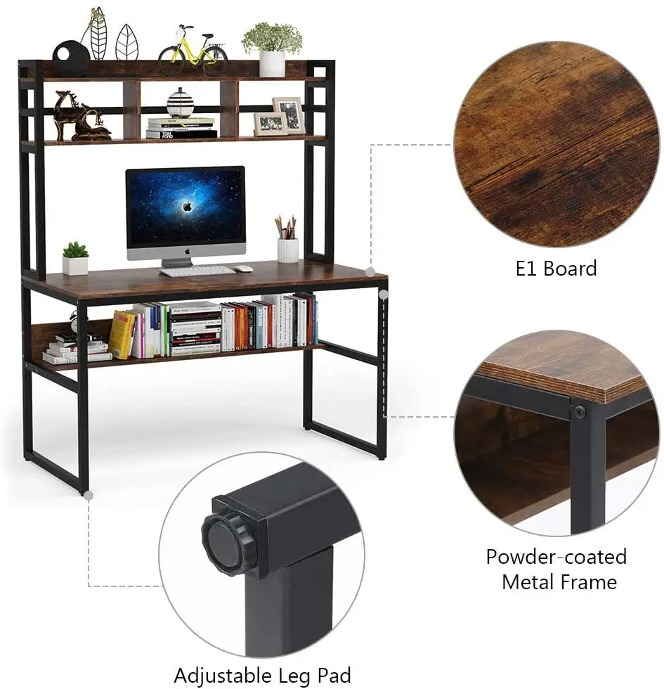 FREE SAMPLE Computer Desk with Hutch Rustic Office Desk Study Writing Workstation with Under-top Storage Shelf for Home Office
