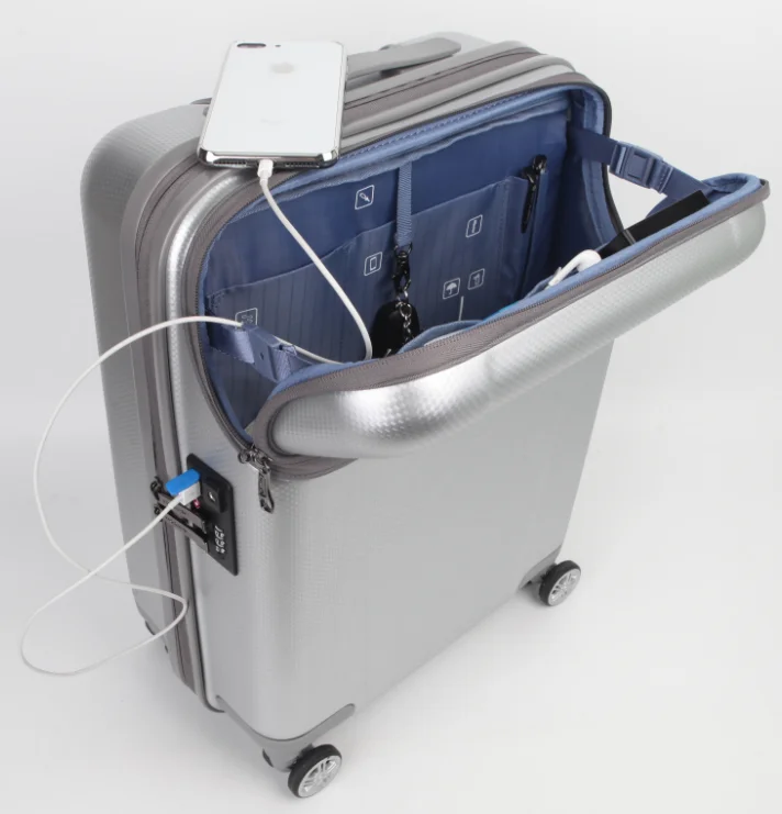 2021 Newest abs +pc 20 inch front pocket USB Charging trolley case travel bag luggage