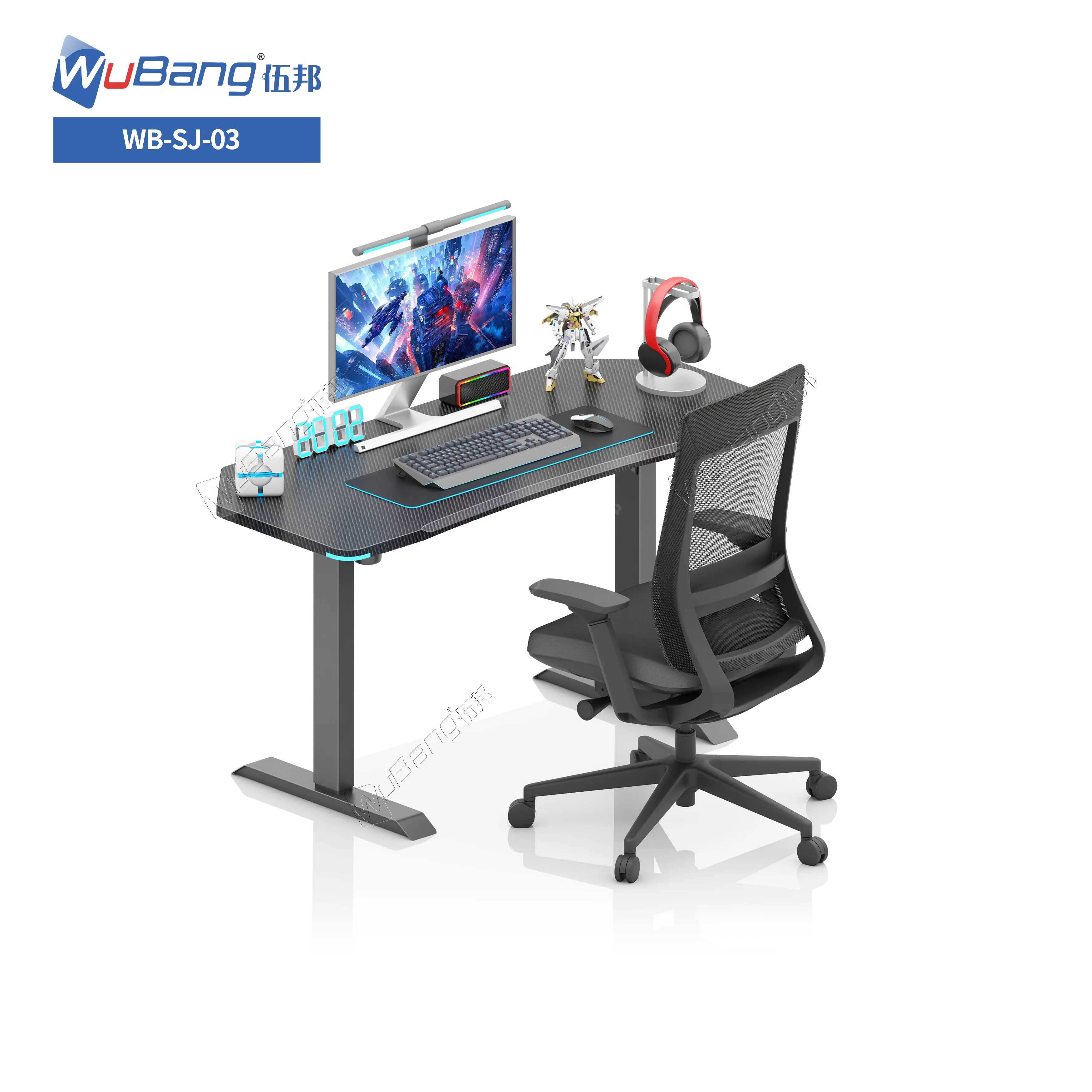 Led Lights Anti-Scratch MDF Tabletop Electric Standing Desk Adjustable Computer Table Gaming Single Motor Computer Gaming Desk