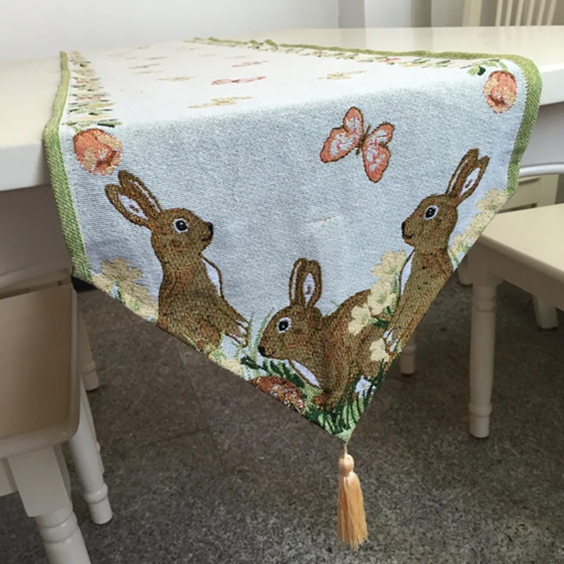 The Easter rabbit festival yellow and grey short table runner