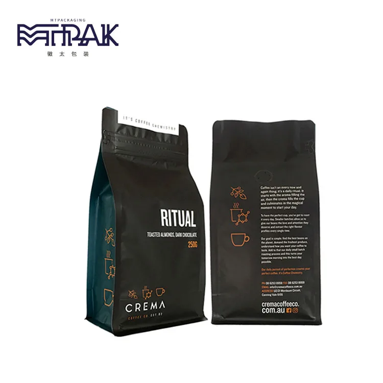 
special design eco-friendly zipper foil pouch packaging matte black coffee bags with valve 