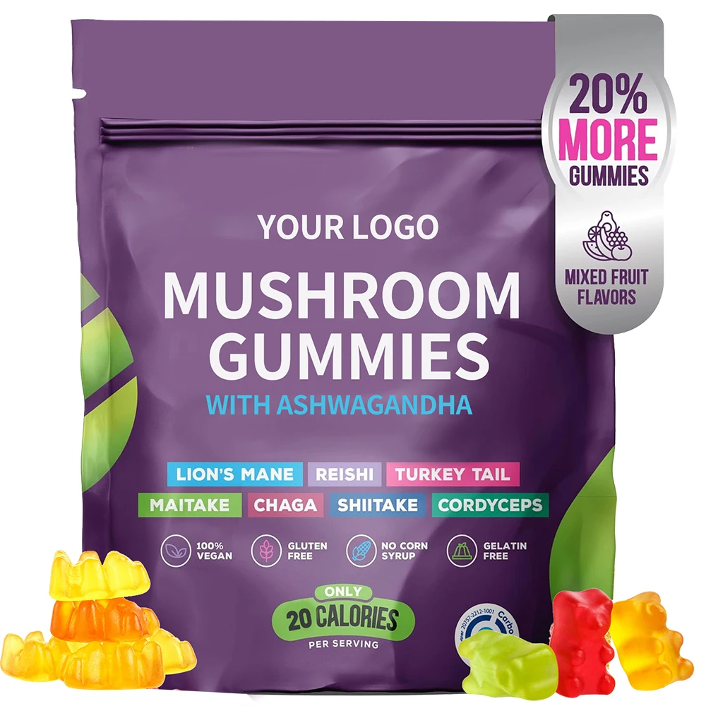 OEM/ODM Mushroom Gummies: Mushroom Nootropic Brain Supplement for Vegans LIONS MANE REISHI CHAGA