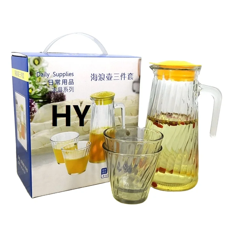 hot selling 5pcs set waves cold water jug glass water fixtures with lid juice drinkware set business gift kettle kit