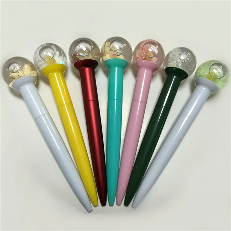 Factory Custom 3D Floating Plastic Pellet Liquid Ball Pen Crystal Ballpoint Pens With Led Light