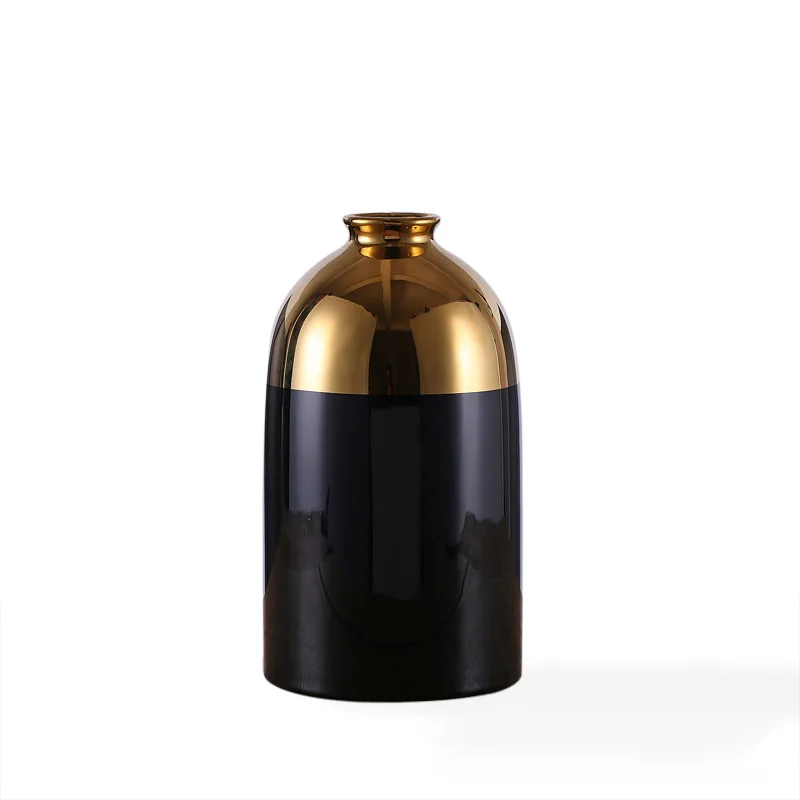 creative black gold Plating ceramic vase light luxury Modern Flower Arrangement vases for desktop home decor accessories
