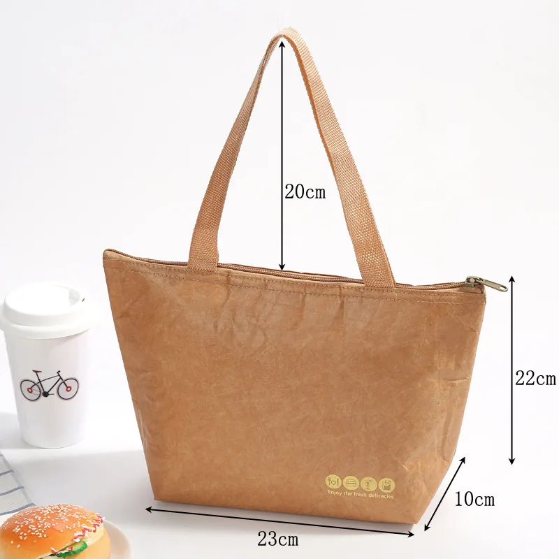 Foldable Reusable DupPont  paper Lunch Food Bag Portable Large Capacity Kids Boy Women Kraft Paper Thermal Cooler Insulated Bag