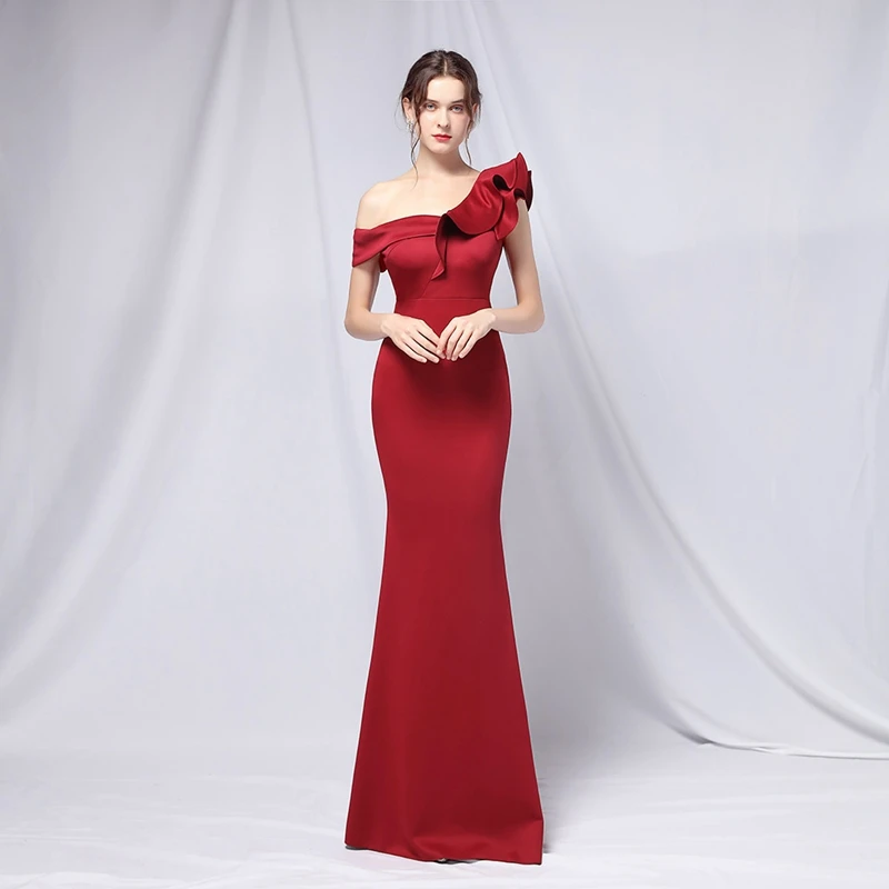 Luxury elegant women washable evening dresses one shoulder sleeveless mermaid  formal long party dress for young ladies
