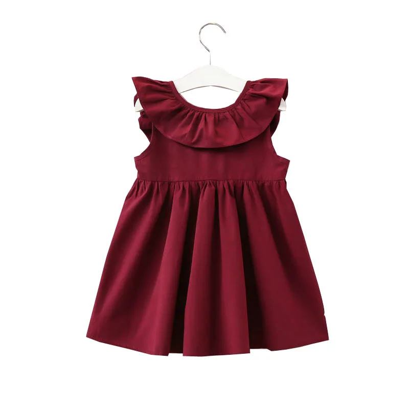 Hot sale Kids summer Dress 100%cotton backless ruffle collar little kids girls Sleeveless dress