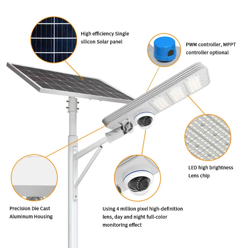 100W smart Wifi integrated solar light with monitoring camera waterproof App control solar street light support voice intercom