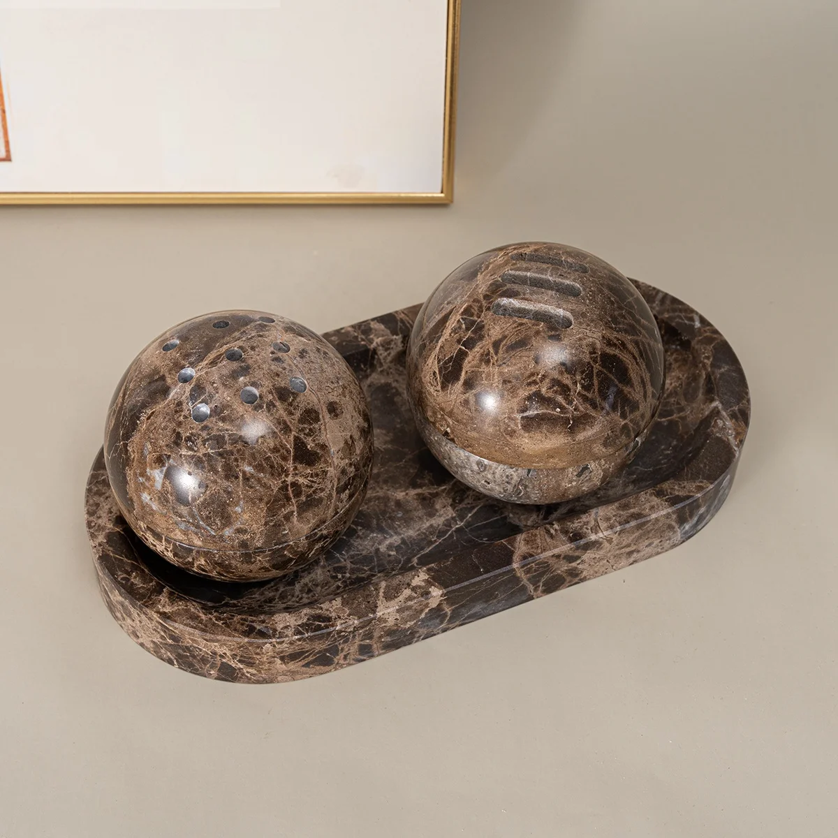 Popular Ramadan Gift Home Hotel Decoration Religious Round Ornament Marble Arabic Bakhoor Burner Set