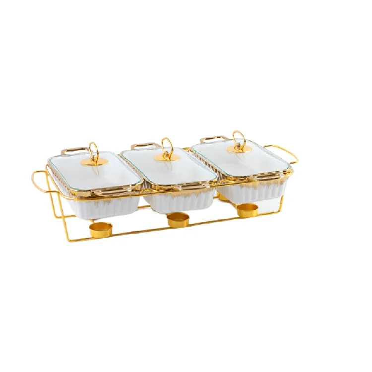 3pcs Casserole commercial baking trays set Double Handles Triple Compartment Ceramic Baking Pan for Home Use cookware kit