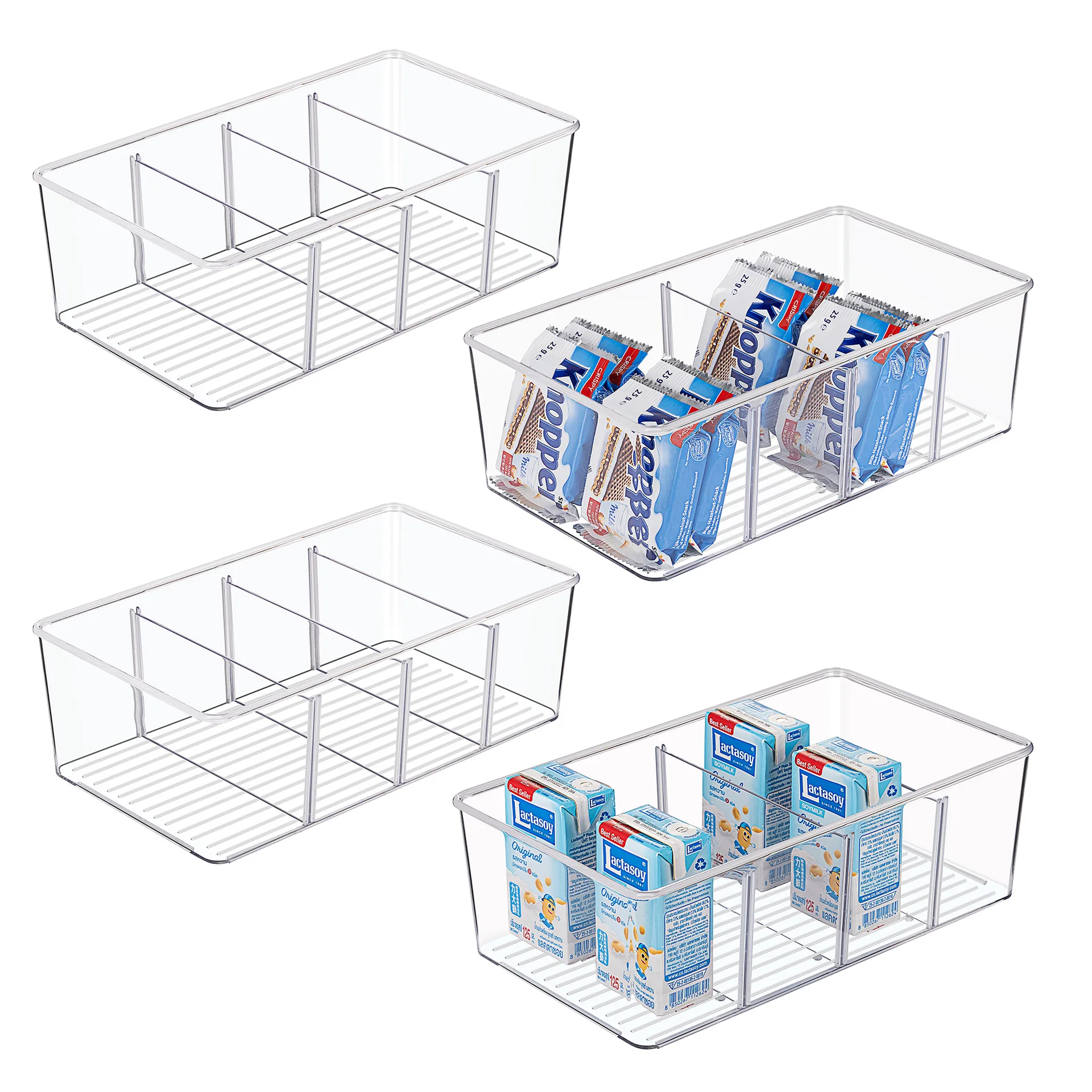 Plastic Food Storage Organizer Bins Divided Compartment Holder for Snacks Stackable Fridge Organizers for Freezer
