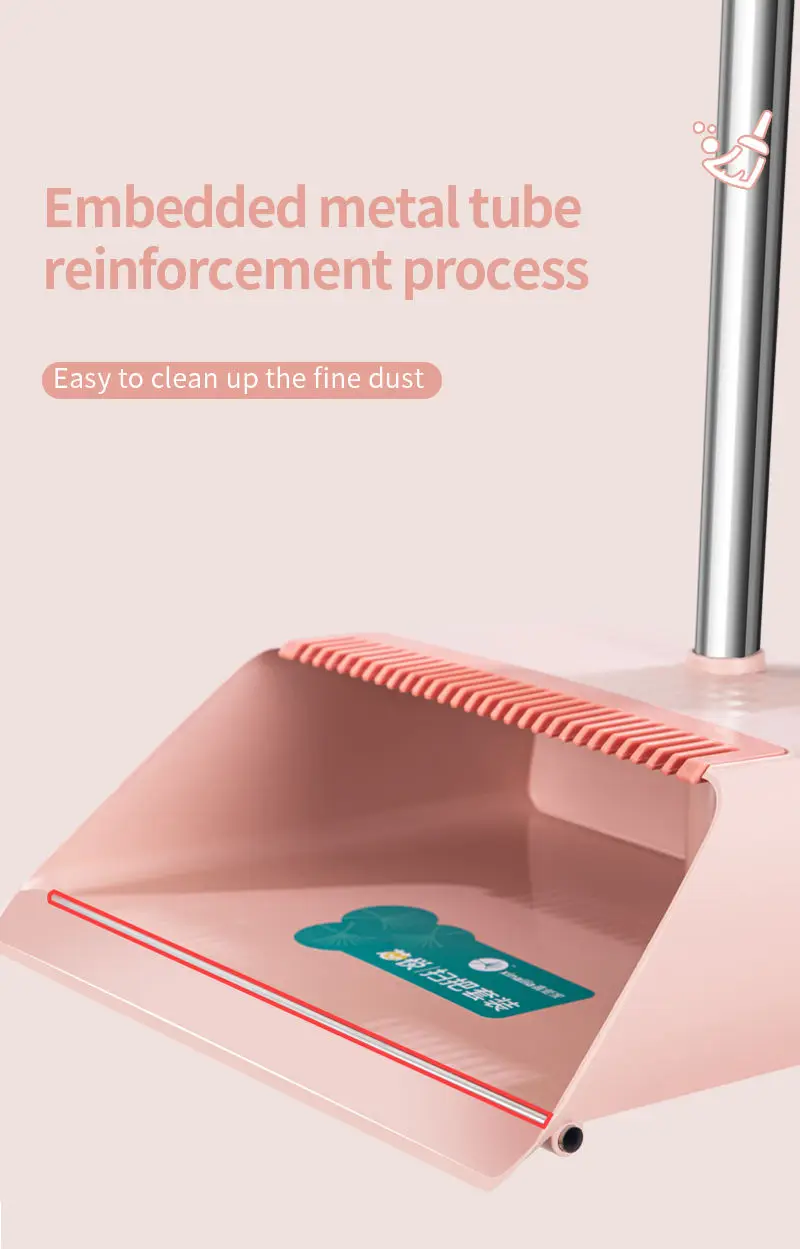 Best-selling plastic easy clean broom and dustpan cleaning brooms 22mm 25mm 28mm thick broom and dustpan set metal long handle