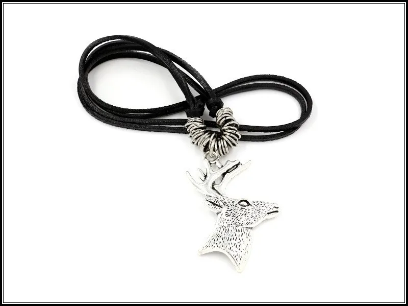 Boys Jewelry Personalized Long Sweater Chain Adjustable Size  Ancient Silver Alloy Deer Head Pendant Necklaces for Men