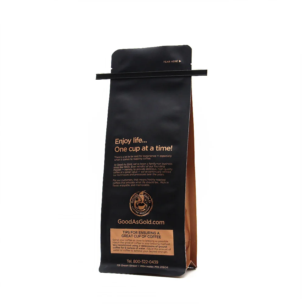 plastic flat bottom coffee packaging bags side gusset coffee pouch custom printed coffee bag with tin tie