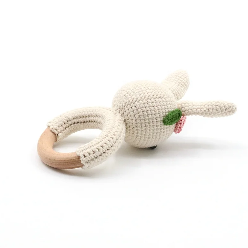 Высококачественное деревянное кольцо с милыми животными на заказ, детская погремушка-кролик ручной работы