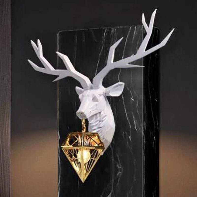 2022 Light Luxury Living Room Background Wall Hanging Decoration Beside Lamp Deer Wall Light