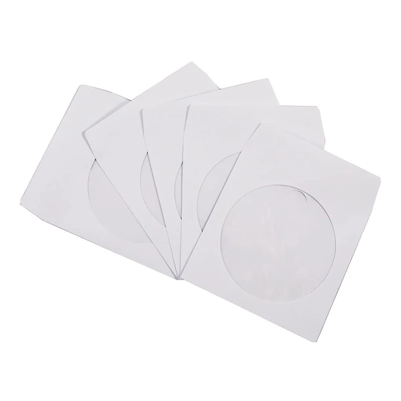 Simple Thick White Paper CD DVD Sleeves Envelope with Window Cut Out and Flap Square Envelopes