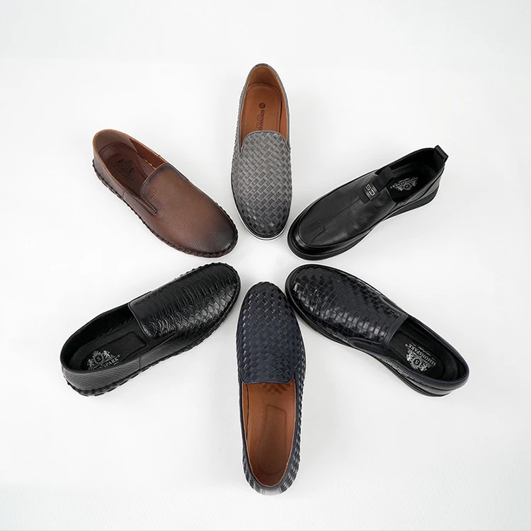 Custom wholesale Handmade Italian Mens Woven Leather Loafers Shoes Comfortable Casual Shoes