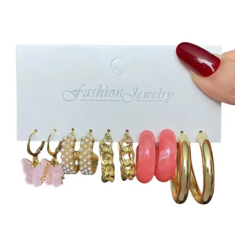 Women Fashion Imitation Pearl Gold Hoop Butterfly Earring Unique Stainless Steel Earrings