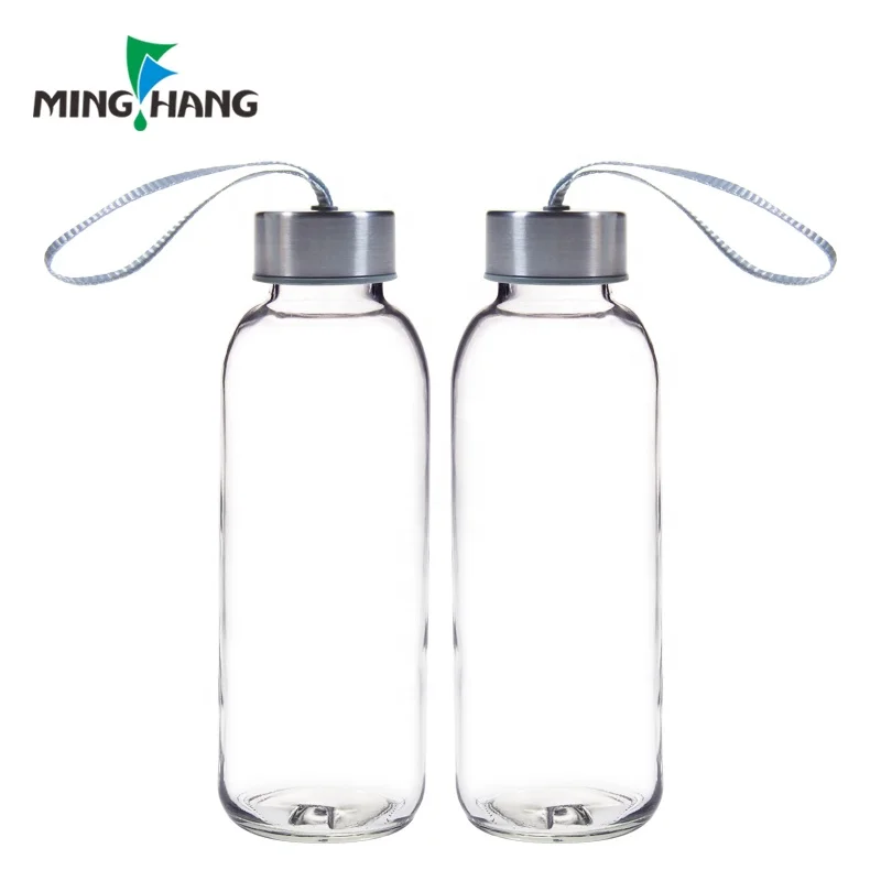 14oz 1l  custom Clear Round al por mayor Botella De Agua Vidrio Premium Soda lime Glass Water Bottle with Rope Stainless lid