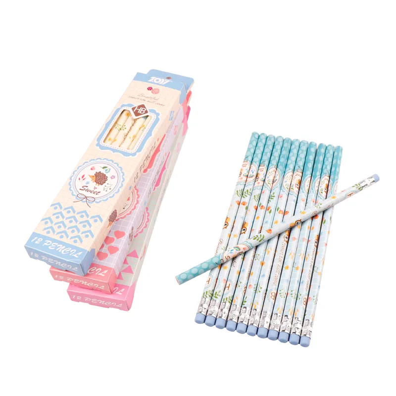 Topsthink 12pcs Custom Hexagon Cheap School HB Wooden Pencil with Eraser Top