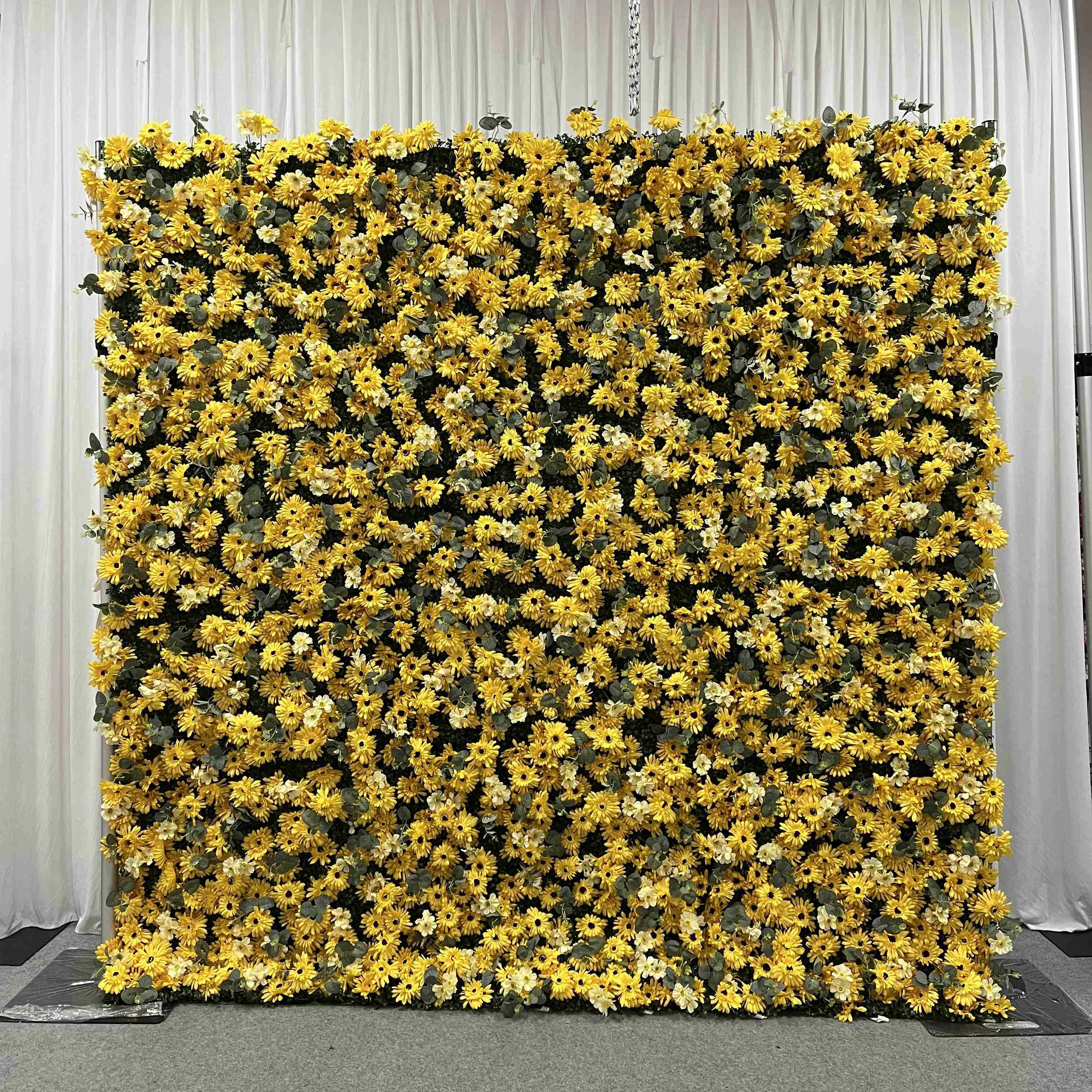 Backdrop 8Ft x 8Ft Roll Up 5D Artificial Flowers Fabric Silk Decor Panel Decorative Wedding Background Decoration 7D Flower Wall